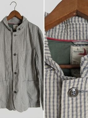 Relwen Trop Field Blazer Mens Large Seersucker Cotton Huckberry Cement Grey